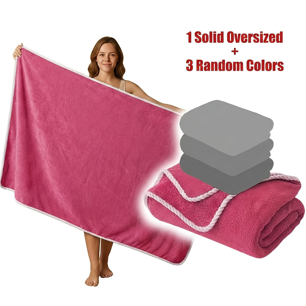 Extra Large Bath Towel Set 4 Piece for Women - 300GSM Ultra Soft Quick Dry Absorbent Solid Color Hand Towels | Orange Green Blue Purple Pink | Spa Yoga Fitness Gym Bathroom Gift