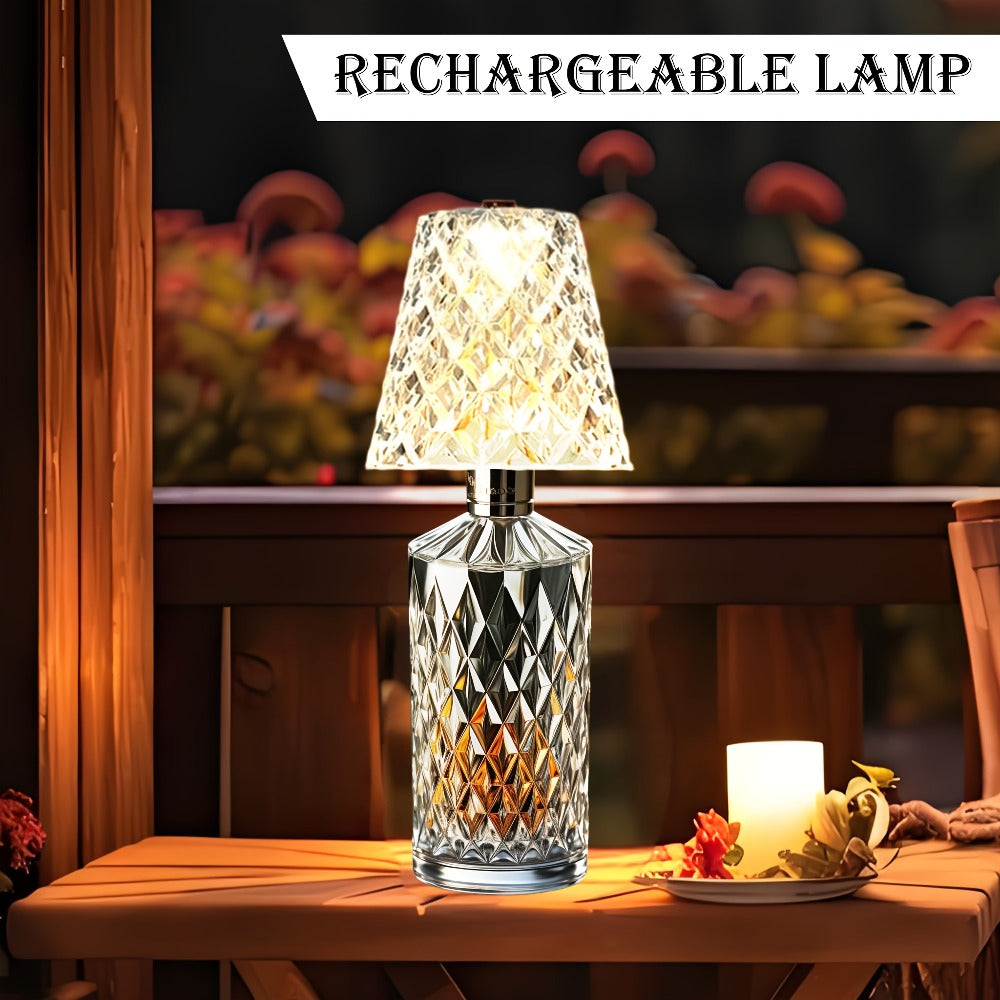 Wireless Wine Bottle Lamp ¨C USB Rechargeable Acrylic Crystal Shade, 3-Color Touch Control Smooth Dimming, 2000mAh Cordless Bottle Light for Bar Decor, Home, Kitchen, Party & Table Ambiance (1pc / 2pcs)