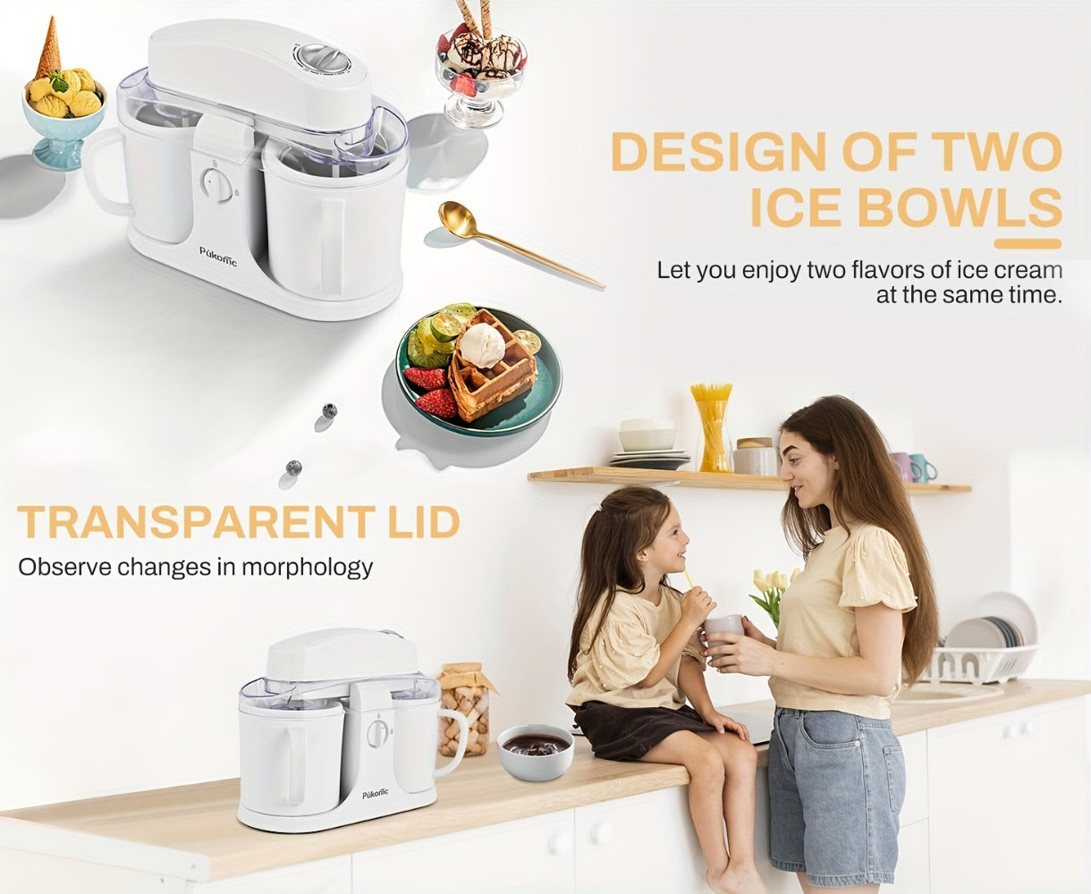 Ice Cream Maker 1 Quart Homemade Ice Cream Machine for Soft Serve Frozen Yogurt Smoothies Gelato Easy Clean Separate Bowl Design Compact Electric Dessert Maker