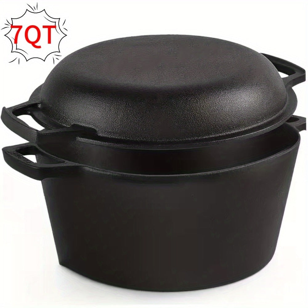 Cast Iron Dutch Oven Set 5.1QT & 7QT with Skillet Lid ¨C Pre-Seasoned 2-in-1 Cookware for Stovetop, Induction, Oven, Campfire & BBQ, Sourdough Bread Baking, Frying, Camping