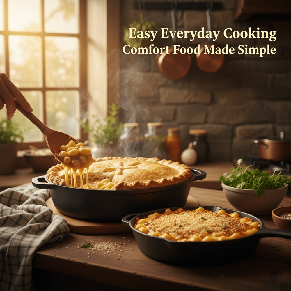 Cast Iron Cookware Set for Kitchen Camping BBQ - Non-Stick Skillet Dutch Pot Frying Pan Baking Tray Griddle Options, Oven Safe Stovetop Campfire Cookware for Home RV Holiday Cooking Multiple Set Choices
