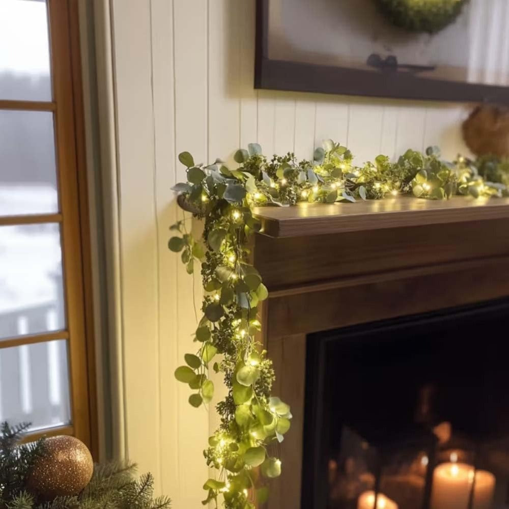 Eucalyptus Leaf Wreath String Lights 4pcs Battery Powered Warm LED Fairy Lights for Holiday Table Centerpiece Indoor Home Decoration