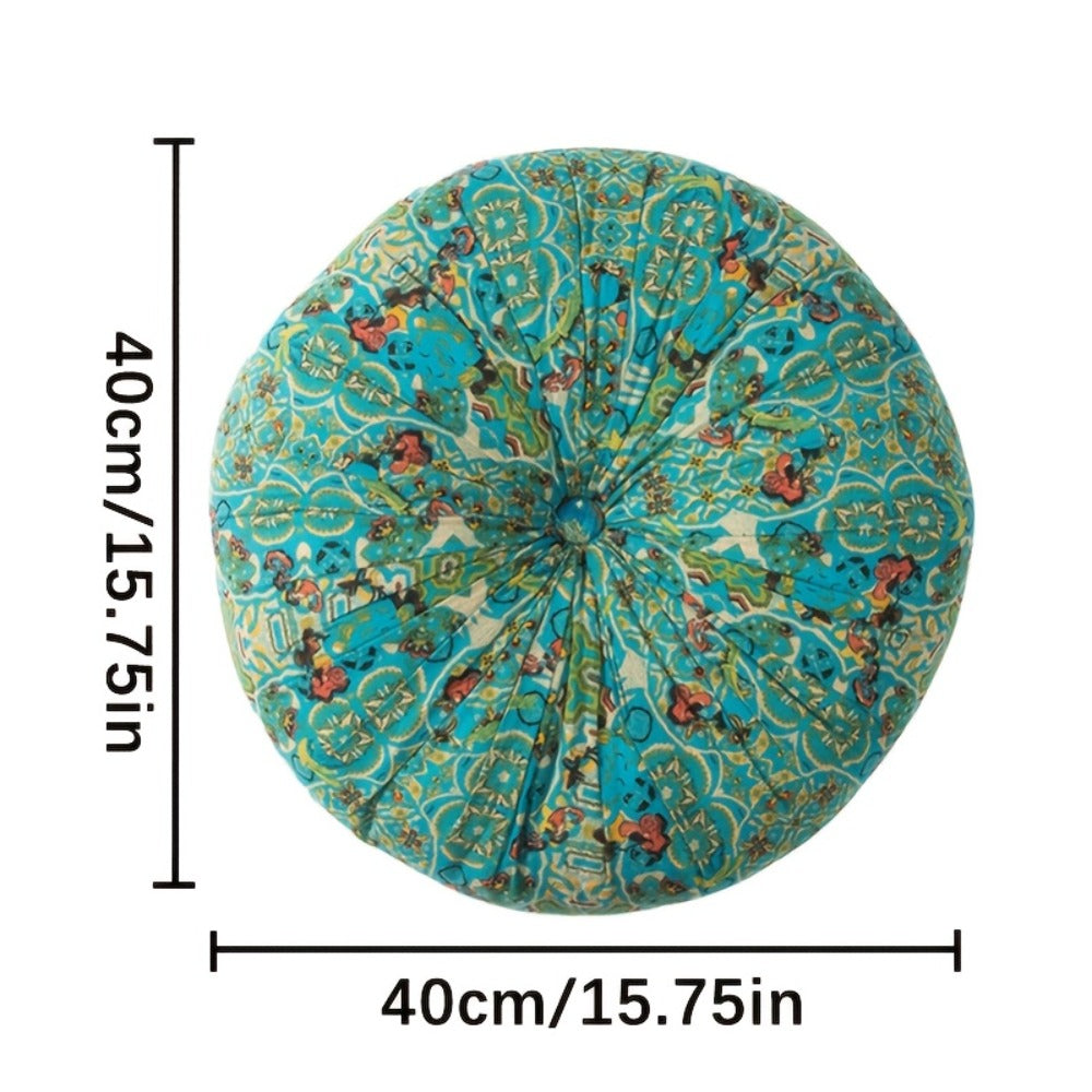 Floor Pillow Round Bohemian Thick Cushion Vintage Floral Pattern Boho Meditation Seat Pad Fade Resistant Cotton Filled Decorative Pouf for Living Room Bedroom All Seasons