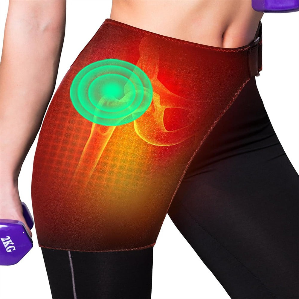 Heated Hip Brace USB Electric Heating Pad with 3 Vibration Massage Modes Hip Pain Relief Wrap Belt for Women Men Sciatica Arthritis SI Joint Lower Back Therapy
