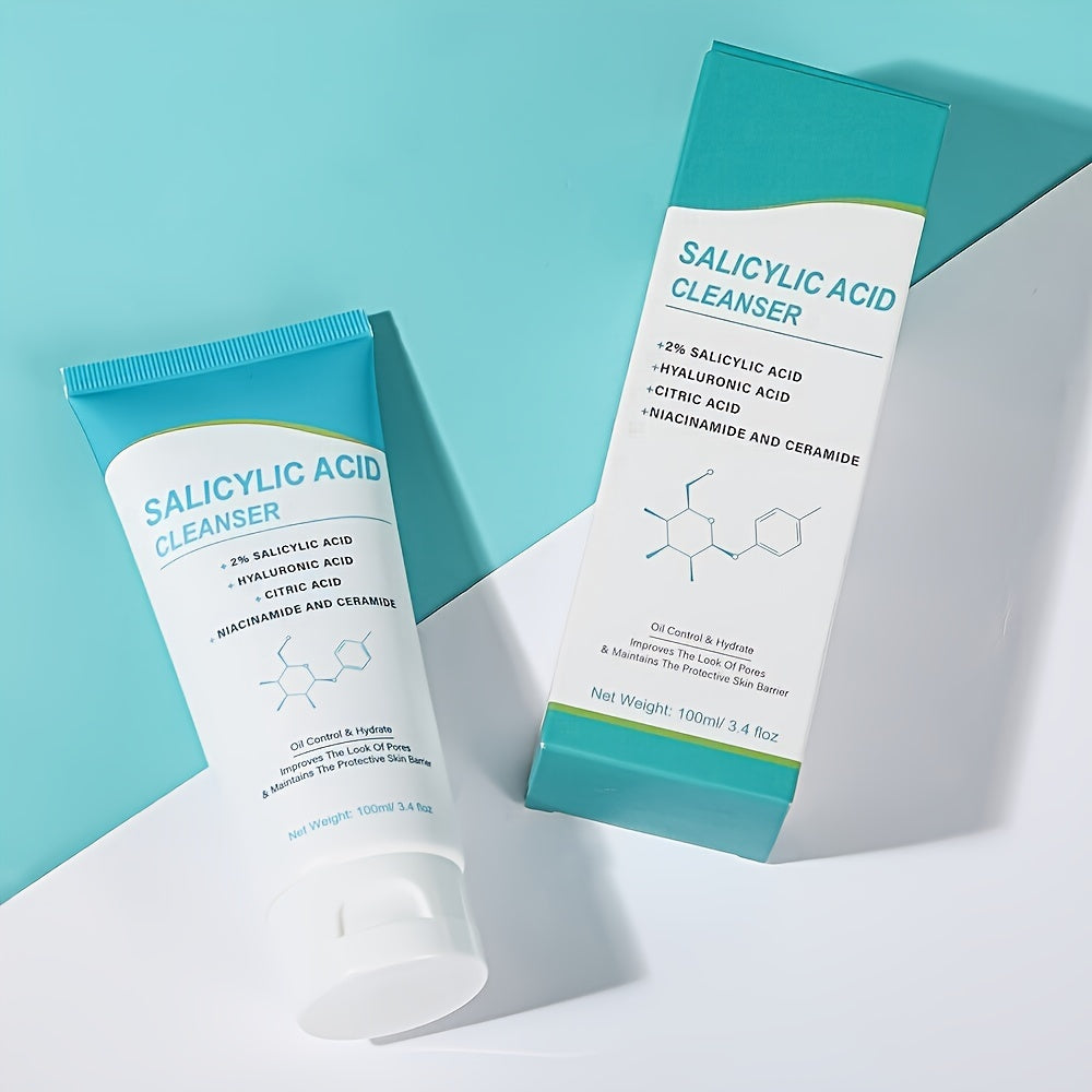 Salicylic Acid Facial Cleanser Gel ¨C Deep Cleansing & Moisturizing with Hyaluronic Acid, Non-Comedogenic, Paraben-Free, Fresh Scent, for All Skin Types, Men & Women, Daily Face Wash