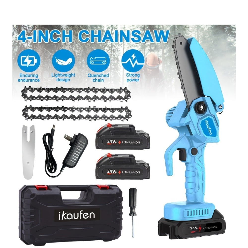 Electric Chainsaw 4 Inch Portable for Makita 21V Battery | 19.2FT/S High Speed Auto Oiler Handheld Saw with 2 Batteries | Lightweight Tree Branch Trimming Tool