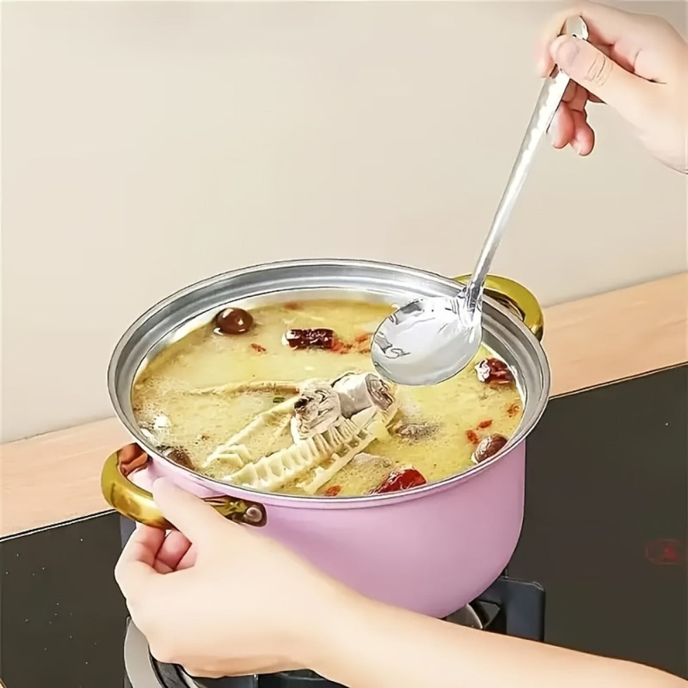 304 Stainless Steel Cookware Set with Golden Handles, 1/10/15pcs Deep Thick Soup Pot & Pan Set for Induction & Gas Stoves, Outdoor Camping & Kitchen Cooking, Pink, Silver & Orange