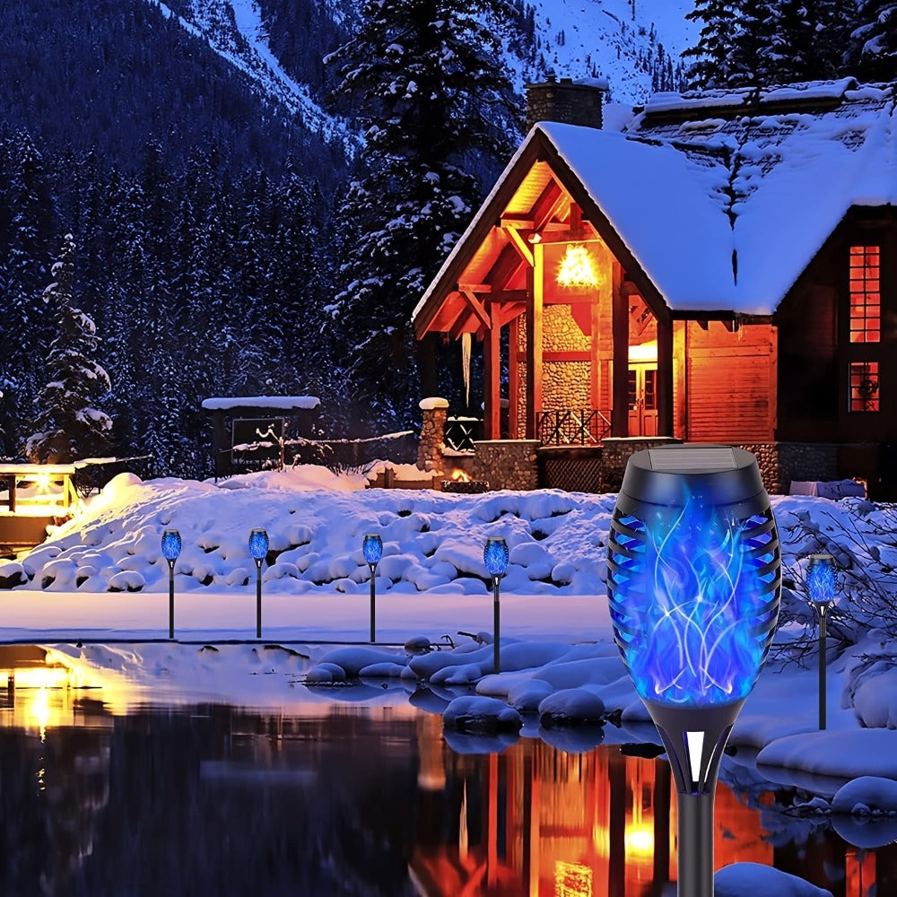 Solar Torch Lights Flickering Flame Outdoor ¨C Auto On/Off Dancing Flame Solar Garden Lights IP54 Waterproof | Landscape Pathway Torch for Garden, Yard, Patio & Christmas Decoration | 6/8/12pcs Blue