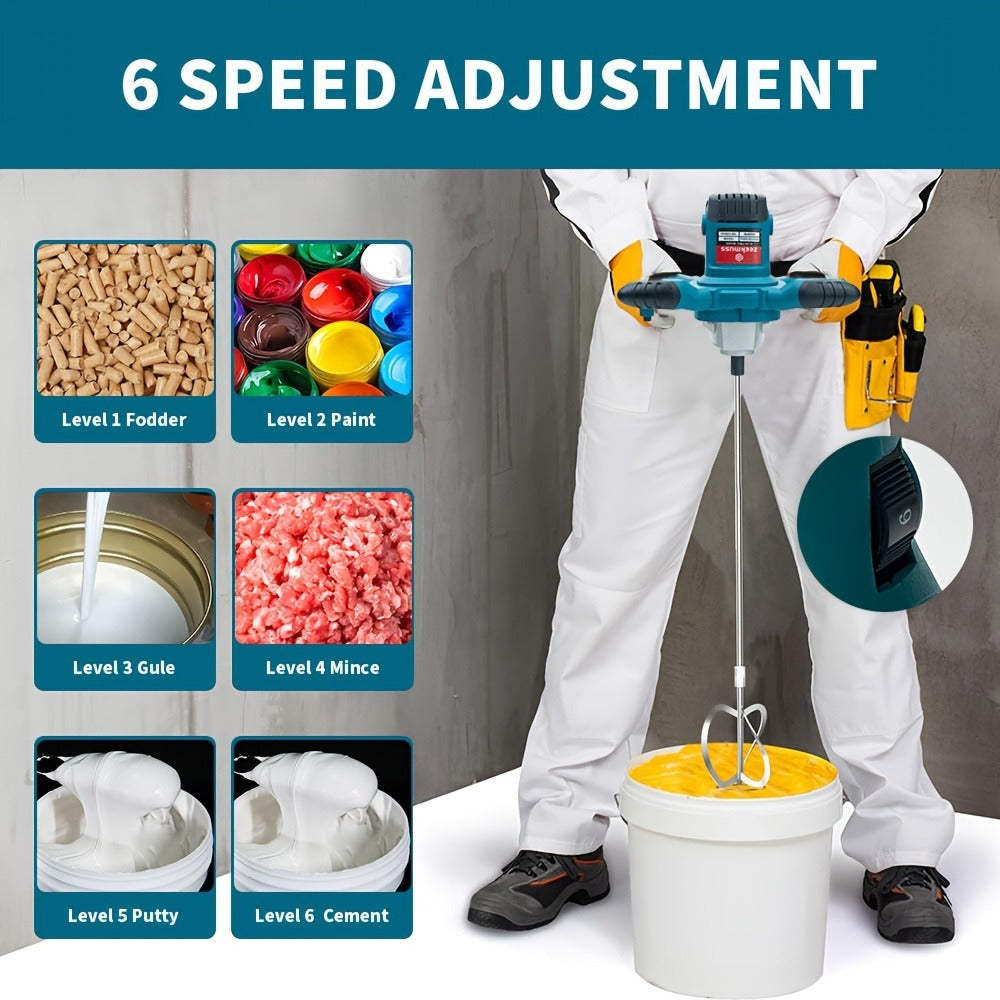 Electric Handheld Cement Mixer 2100W | 6-Speed Adjustable 800 RPM Mortar Mixer Drill for Mixing Paint, Cement, Mortar & Feed ¨C Heavy Duty Paddle Mixer Power Tool
