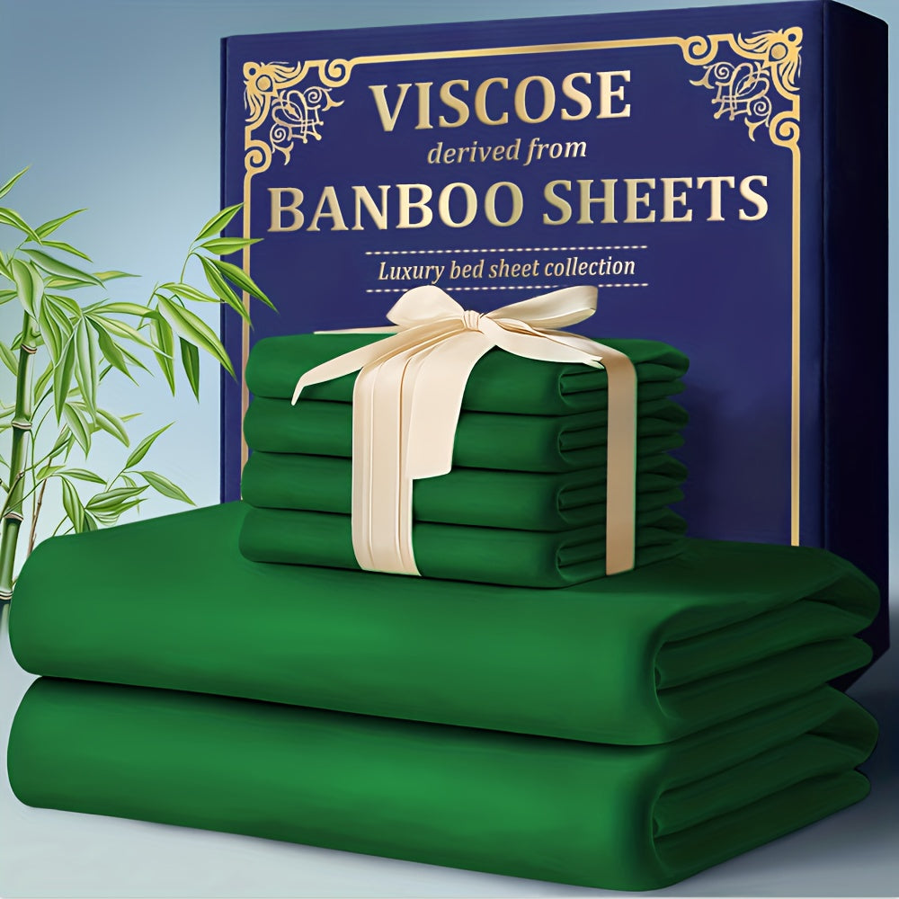 Bamboo Cooling Fitted Sheet Set 2300TC Deep Pocket All Season Bed Sheets | Ultra Soft Breathable Shrink-Resistant Flat Sheet Pillowcases Multiple Colors