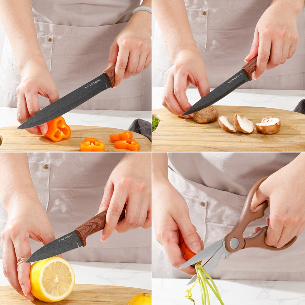 Kitchen Knife Set 7 Pcs with Knife Rack ¨C Stainless Steel Chef Knife, Bread Knife, Replaceable Blade Knife, Multi-Purpose Knife, Fruit Knife & Kitchen Scissors for Home Cooking