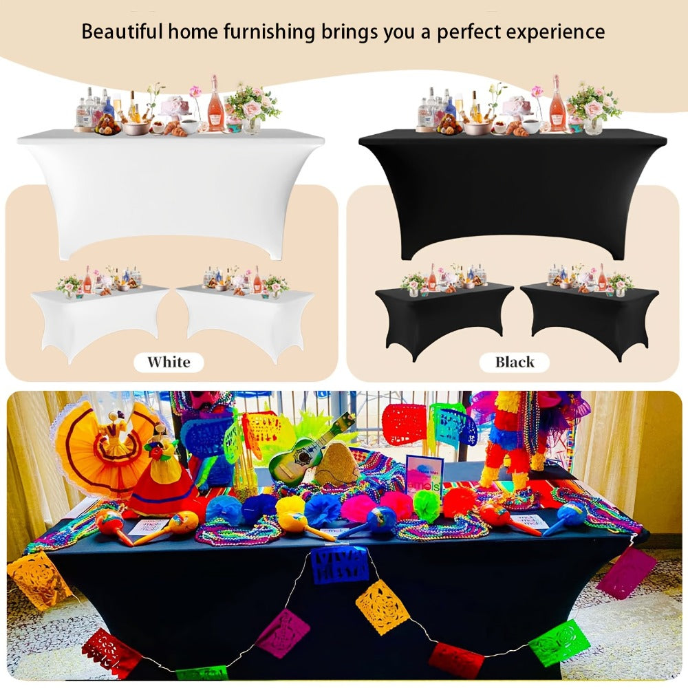 Spandex Tablecloth for 6 ft Rectangle Tables ¨C Elastic Fitted Table Cover for Events, Parties, Weddings & Banquets ¨C Wrinkle-Free Stretch Fabric in Black, White & Red, Indoor & Outdoor Use