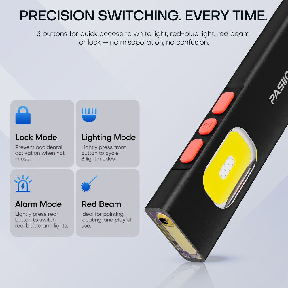 Multi-Function EDC Flashlight 11 Lighting Modes | UV Infrared Red Laser COB Work Light Magnetic Tail | Rechargeable Power Indicator Flat Pocket Emergency Flashlight