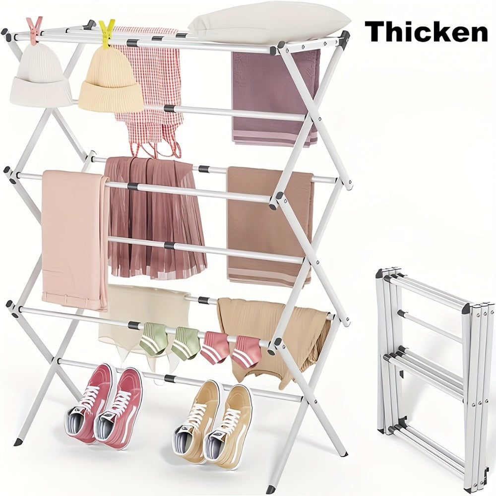 Laundry Drying Rack 3-Tier X-Type Expandable Metal, Collapsible Clothes Dryer & Towel Rack ¡ª Air Drying Stand for Indoor & Outdoor Use | Grey, White | Multiple Configurations