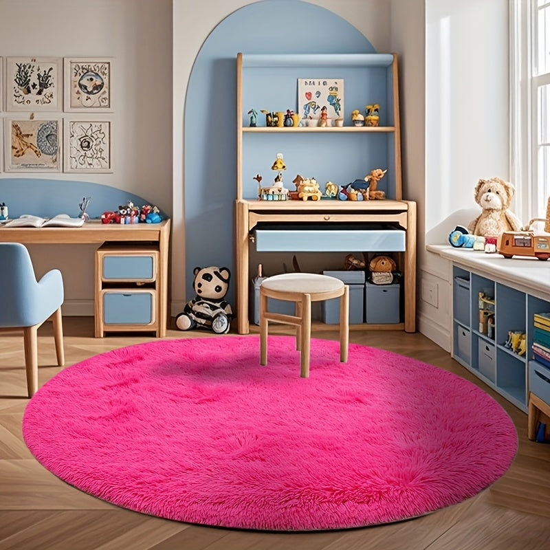 Round Faux Fur Area Rug - Soft Plush Circle Carpet for Living Room Bedroom, Machine Washable, Multiple Colors & Sizes
