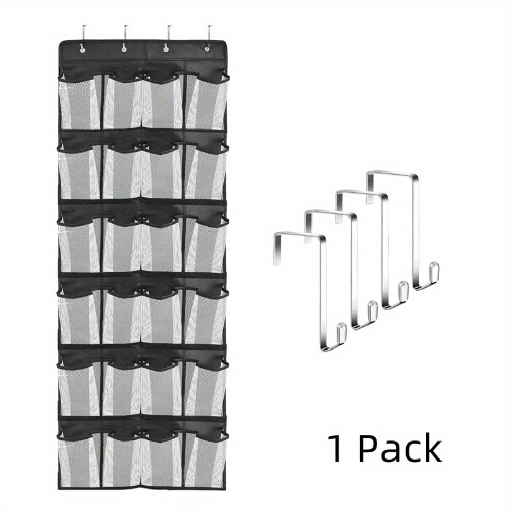 Over Door Shoe Organizer 24 Large Mesh Pockets ¨C Foldable Breathable Hanging Storage Rack, Durable Fabric Closet Hanger for Shoes & Accessories, Space-Saving Door Organization