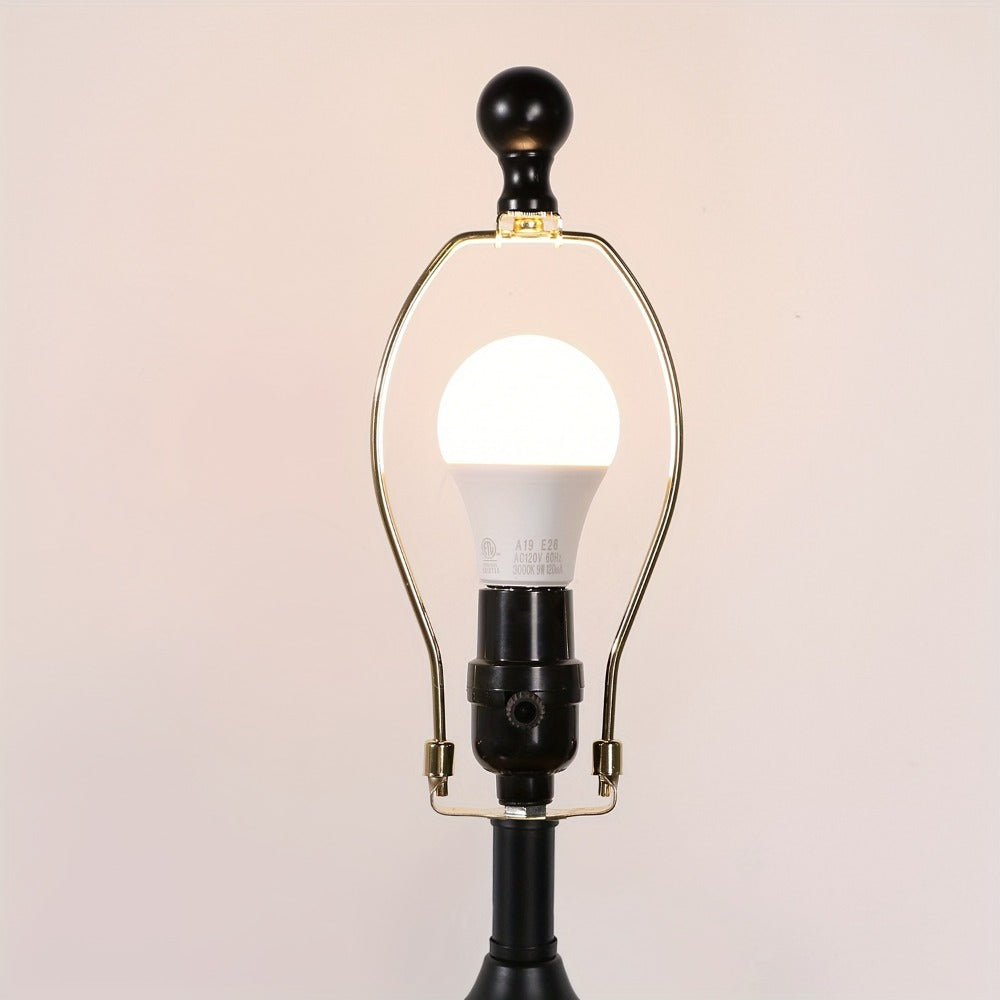 Farmhouse Table Lamps Set of 2 with 4 LED Bulbs | Touch Control 3-Way Dimmable Nightstand Lamp Dual USB Ports Natural Linen Shade Metal Black 22 Inch Bedroom Living Room
