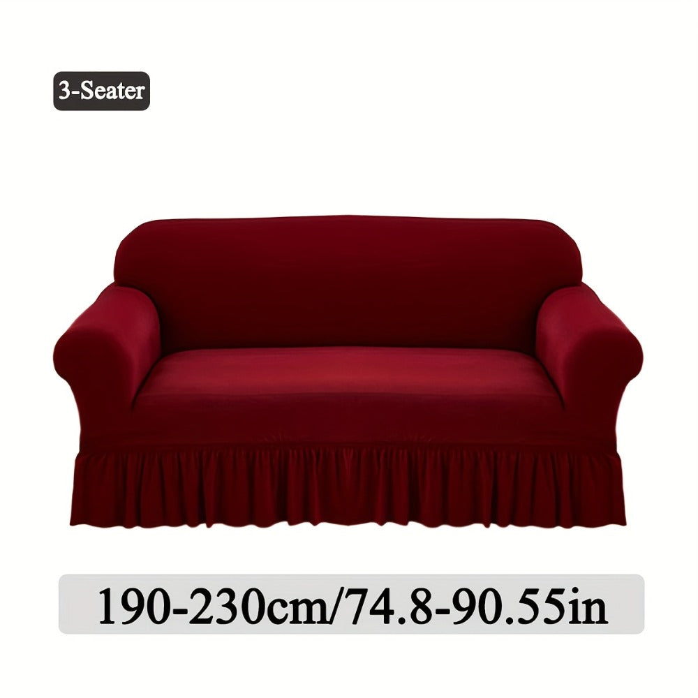Stretch Sofa Slipcover Lightweight Breathable Elastic Full Cover Skirted Design Anti-Slip Soft Cool Comfort Machine Washable for 3 4 Seater Living Room Furniture Protector