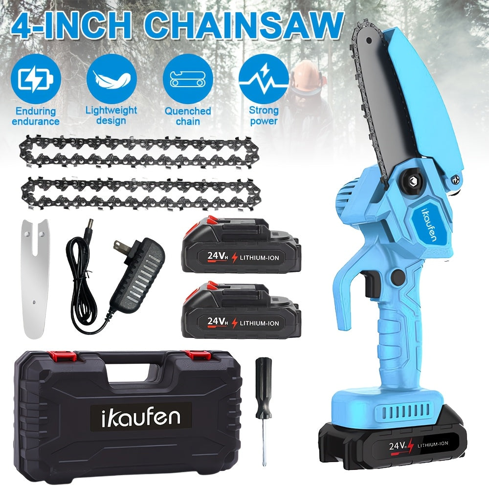 Electric Chainsaw 4 Inch Portable for Makita 21V Battery | 19.2FT/S High Speed Auto Oiler Handheld Saw with 2 Batteries | Lightweight Tree Branch Trimming Tool