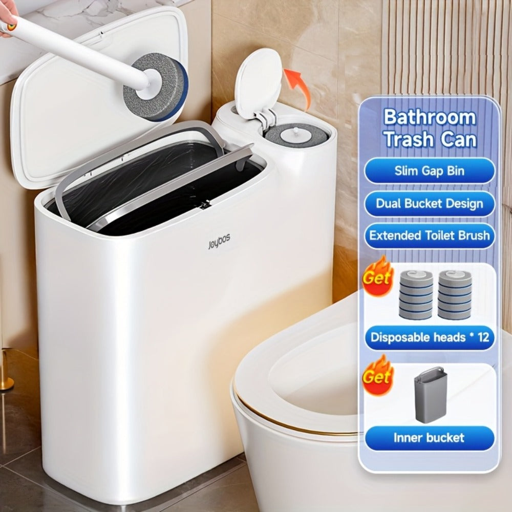 Disposable Toilet Brush with Trash Can 3-in-1 Set Replaceable Brush Heads Space-Saving Bathroom Cleaner with Lid Odor-Proof Waste Bin for Bathroom RV Small Toilet