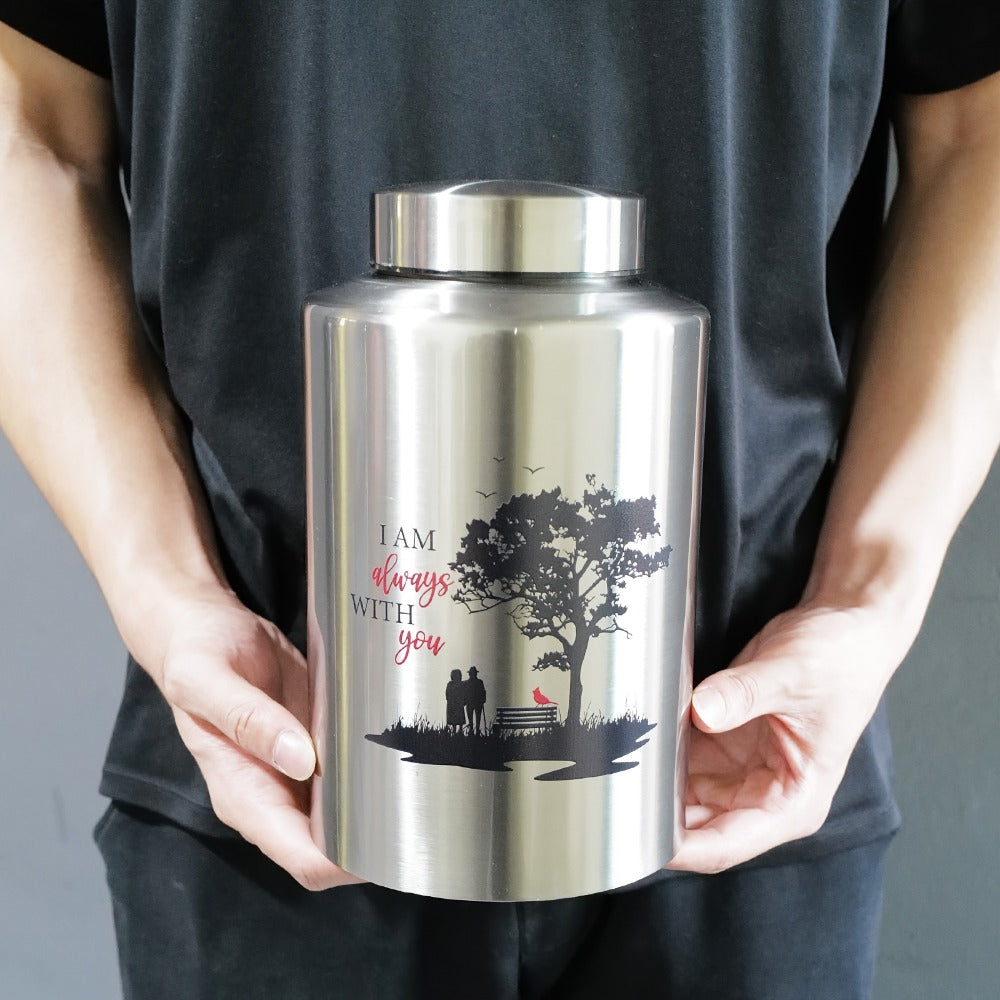 Cremation Urns for Human Ashes Large ¨C Stainless Steel Memorial Urn Holds 220 lbs, Decorative Butterfly Cardinal Fairy Design, Screw Lid & Seal Ring, Velvet Pouch Included, Adult Funeral Keepsake Urn