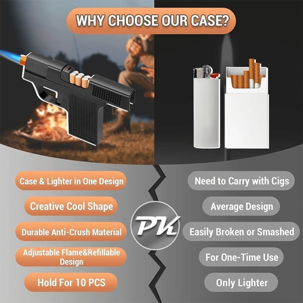 Blue Flame Torch Lighter with Adjustable Flame, Windproof Butane Cigar Lighter for BBQ Outdoor Survival Kitchen, Creative Cigarette Case Lighter with Gift Box Packaging ¨C Men's Gift (Butane Not Included)
