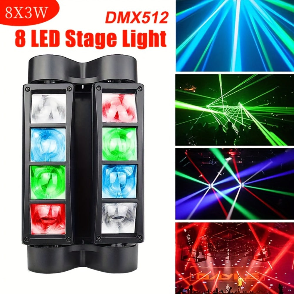 LED Spider Moving Head Stage Light 8x3W DJ Disco Party Light Sound Activated DMX-512 Control Beam Shaking Head Spider Lamp for Club Bar Wedding Carnival Festival Live Show