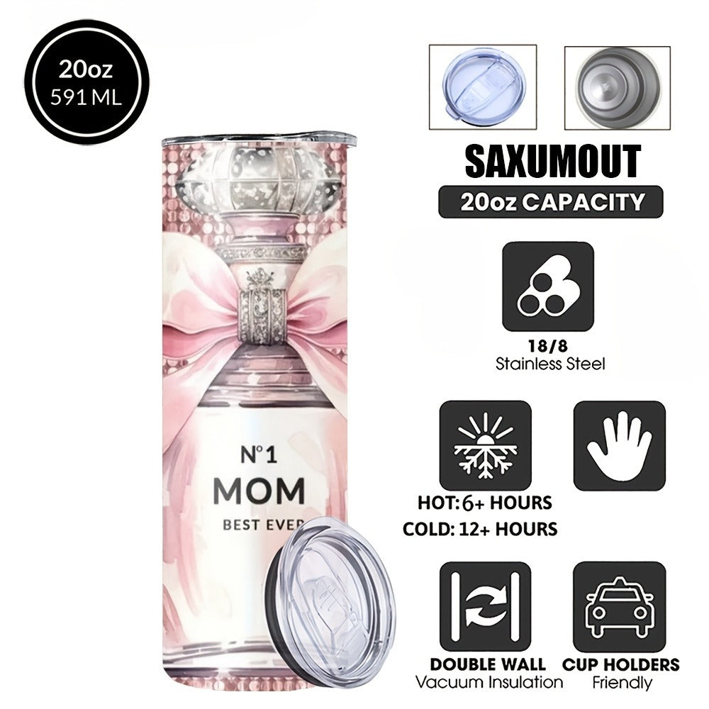 Insulated Tumbler 20oz Mom's Best Ever Design | 304 Stainless Steel Travel Cup with Lid & Straw for Hot & Cold Drinks ¨C Cute Gift for Mom, Women, Birthday, Mother's Day & Christmas