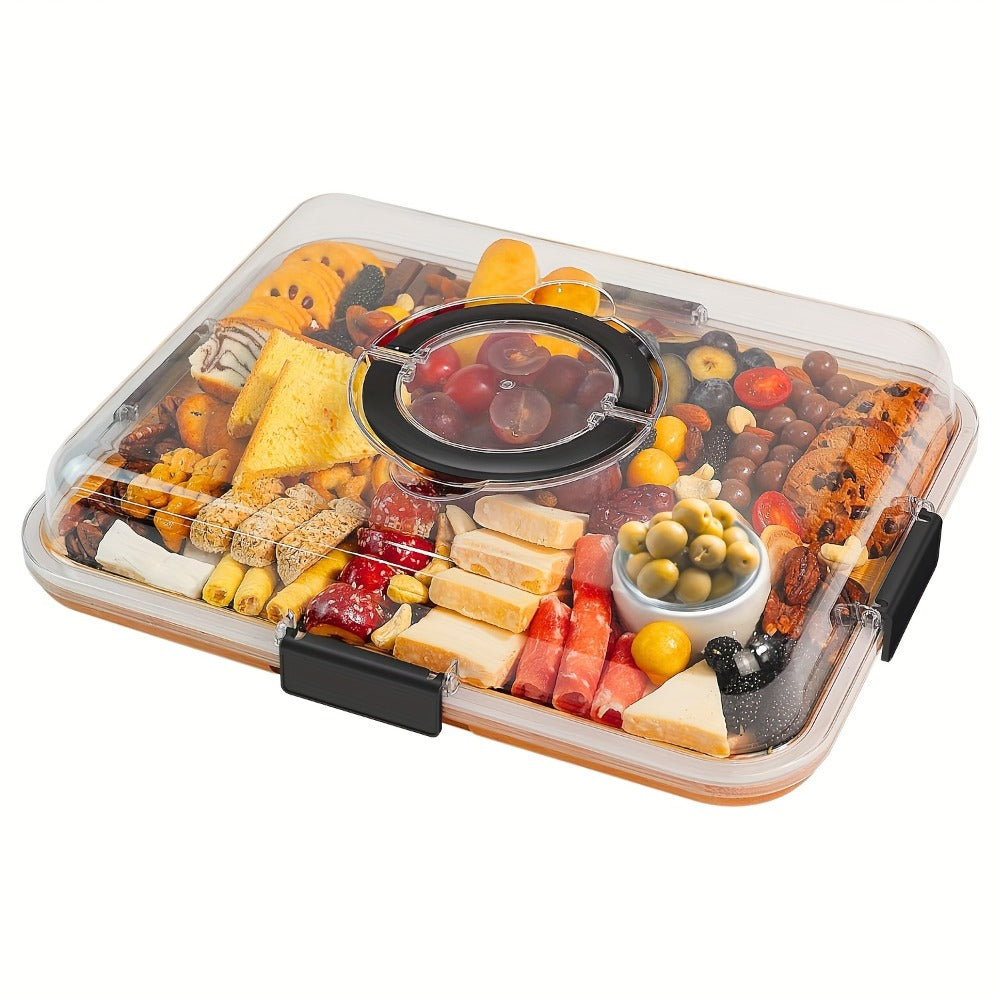 Bamboo Charcuterie Board with Acrylic Lid 8 Compartment, Portable Cheese Tray & Deli Platter with Snap-On Cover for Parties, Camping, Restaurants & Holiday Appetizers