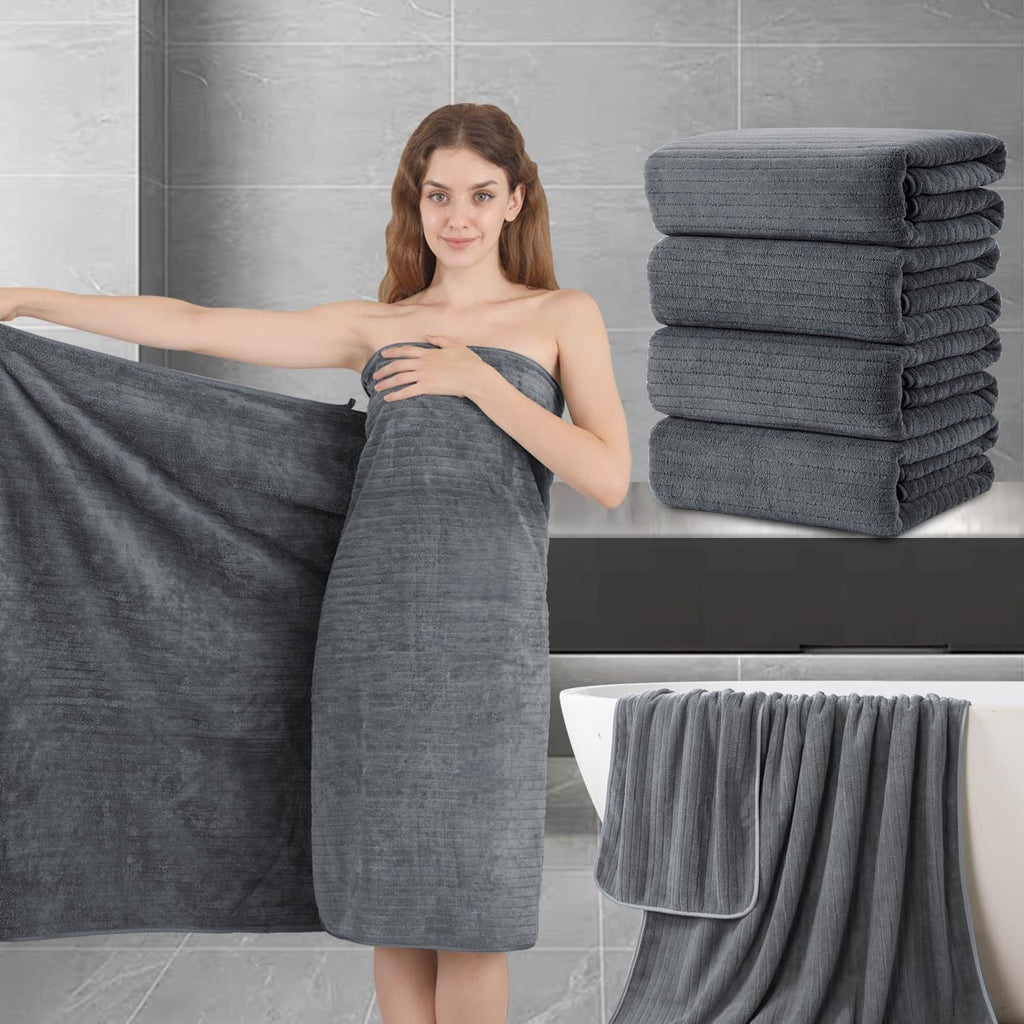 Extra Large Bath Sheet Set 4 Pack 35x70 Inch - Ultra Soft Fluffy Premium Microfiber Highly Absorbent Quick Dry Oversized Shower Towel | Grey Navy Blue Pink Black Multi | Bathroom Hotel Spa Gift