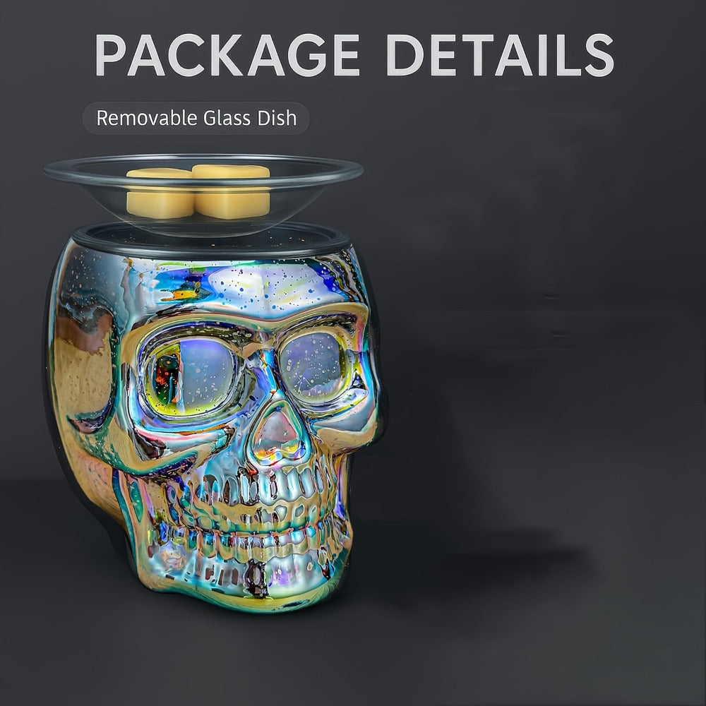 3D Glass Skull Electric Wax Melter Warmer - USB Powered PTC Aromatic Wax Burner for Home Decor, Halloween Christmas Holiday Gift