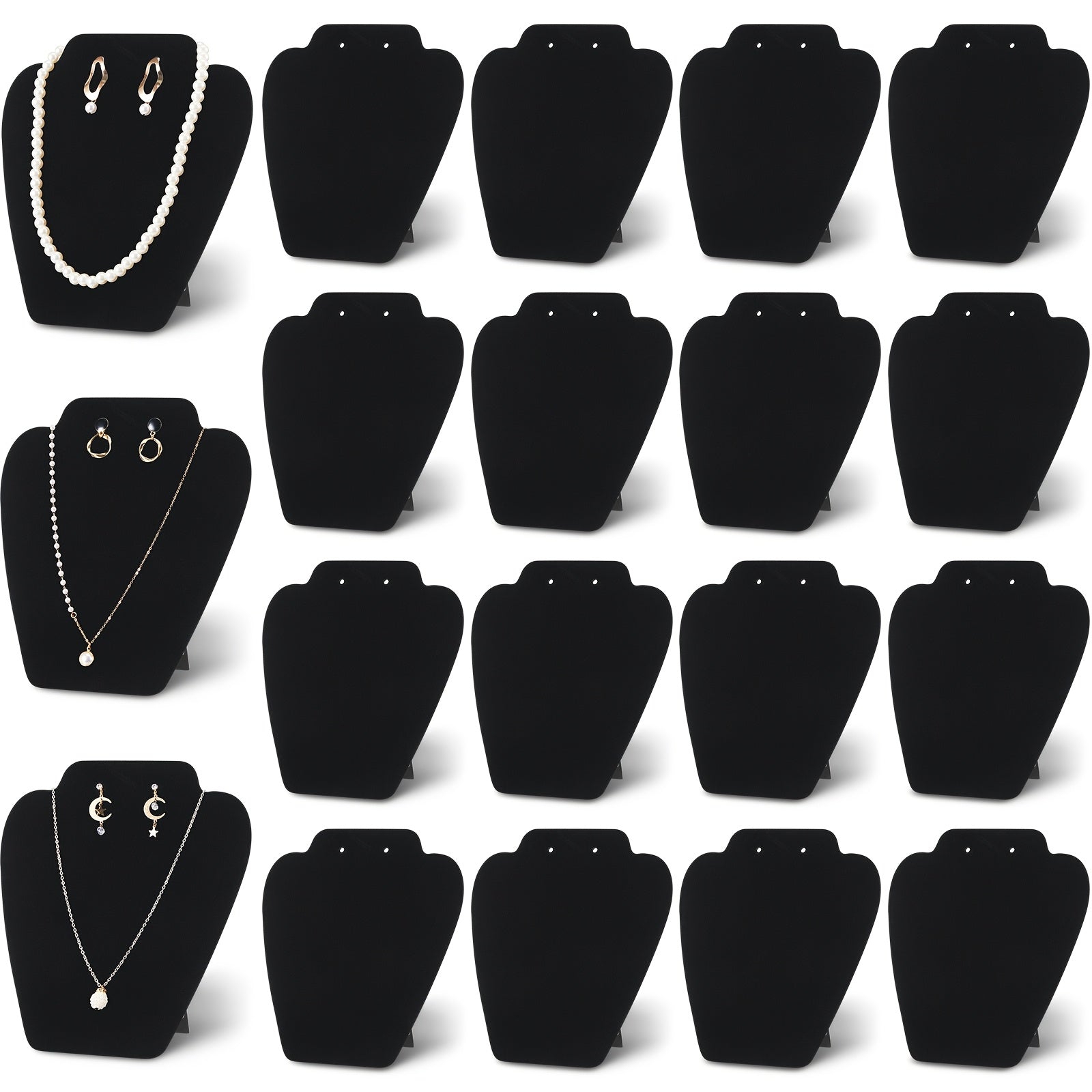 Necklace Display Stand Black Velvet 24pcs Collapsible Jewelry Easel Holder for Necklace Earrings Bracelet Home Store Jewelry Rack Tower Organizer 7.38'' x 8.25''