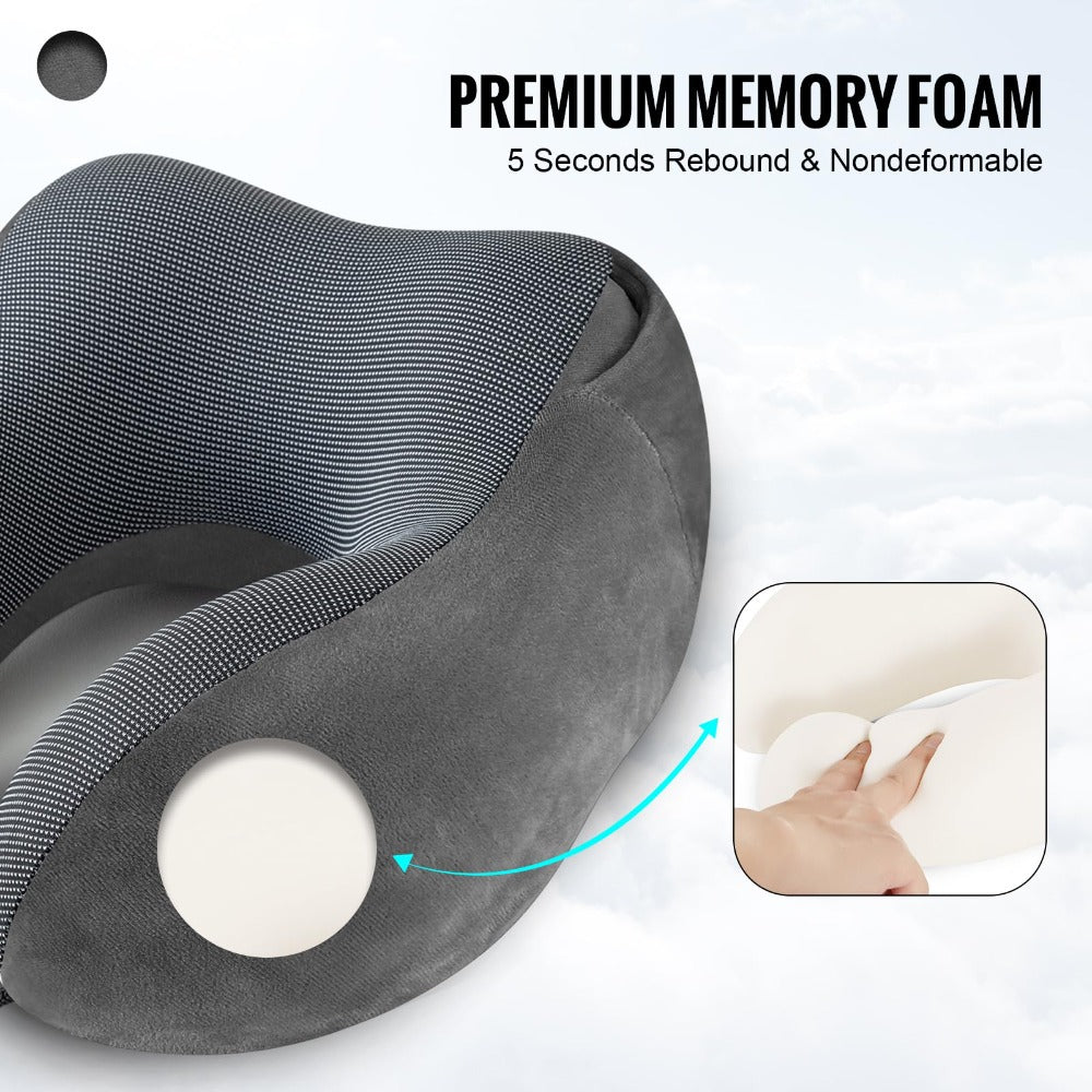 Travel Neck Pillow U-Shaped with Eye Mask Adjustable Portable Ergonomic Neck Support Soft Washable Cover for Airplane Car Home Office Napping Pink Blue Black Grey