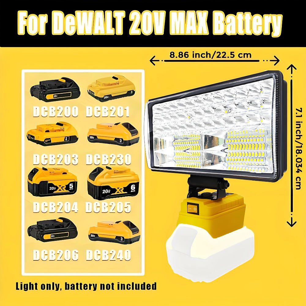 Cordless LED Work Light for DeWalt 20V Battery ¨C 30W/90W 1800/5400 Lumen LED Floodlight | Battery Powered Work Light for Automotive Repair, Construction Site & Emergency Lighting | Battery Not Included