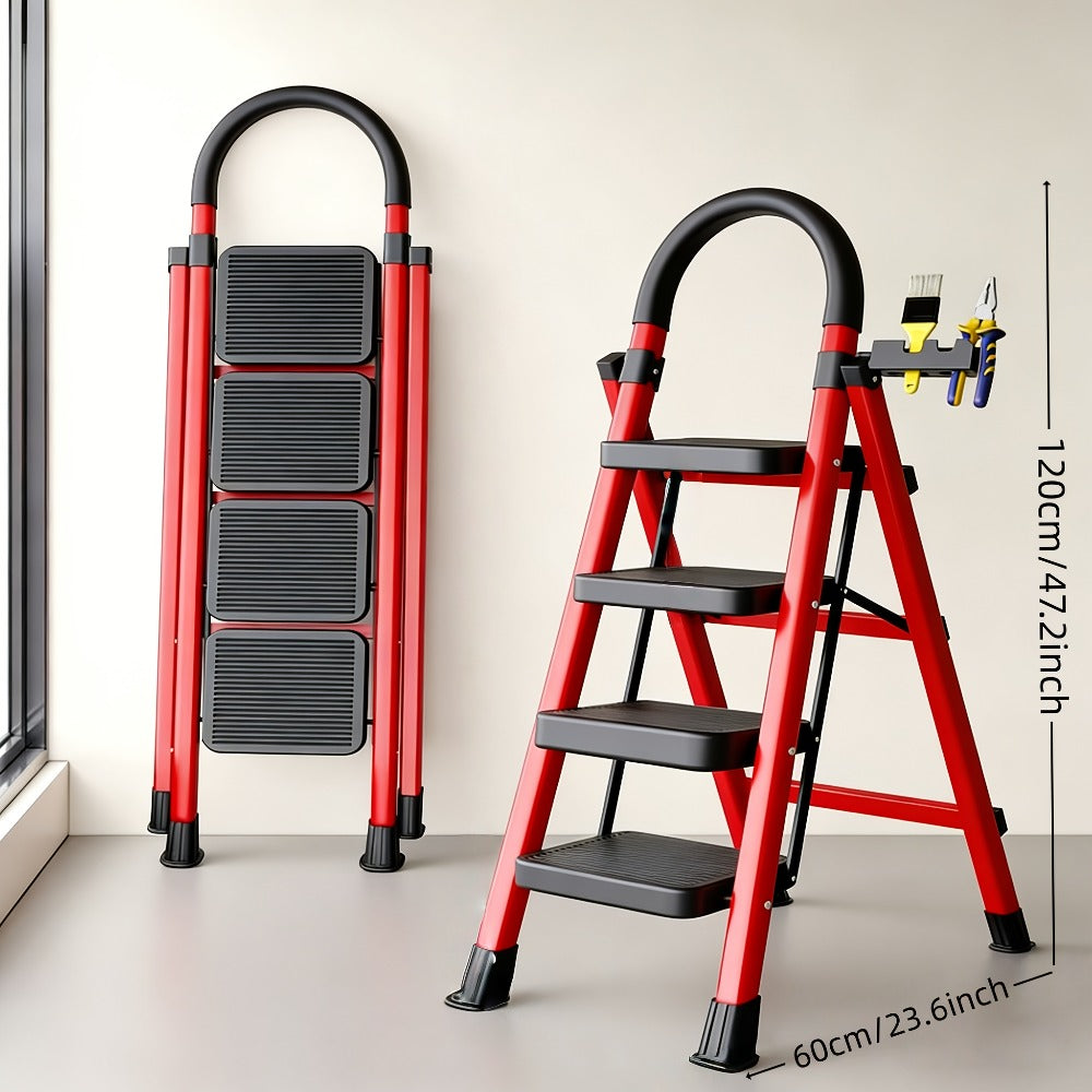 Folding Step Stool Ladder 500lbs Heavy Duty Steel with Anti-Slip Wide Treads & Handrails ¨C Safety Lock, Portable Multi-Step Ladder for Home, Kitchen & Outdoor Use, Mini / Medium / Large