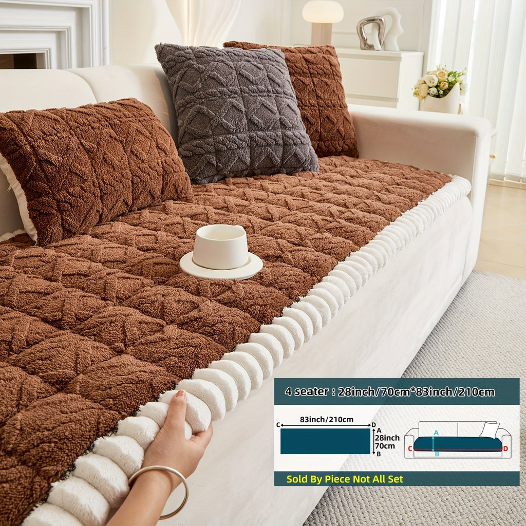 Bohemian Quilted Sofa Cover with Ruffles - 300GSM Shu Velveteen Anti-Slip Pet Friendly Machine Washable Plush Slipcover for Loveseat 3-4 Seater Sectional Sofa, 5 Colors