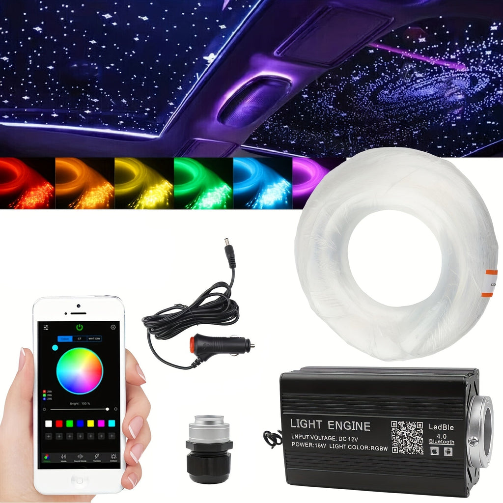 Fiber Optic Star Ceiling Light Kit 1000pcs, 0.5mm x 78.74¡± RGBW Car Roof Headliner Starlight Kit with App & 24-Key Remote Control, Color Changing Twinkle Lights for Car Interior Home Theater Bedroom