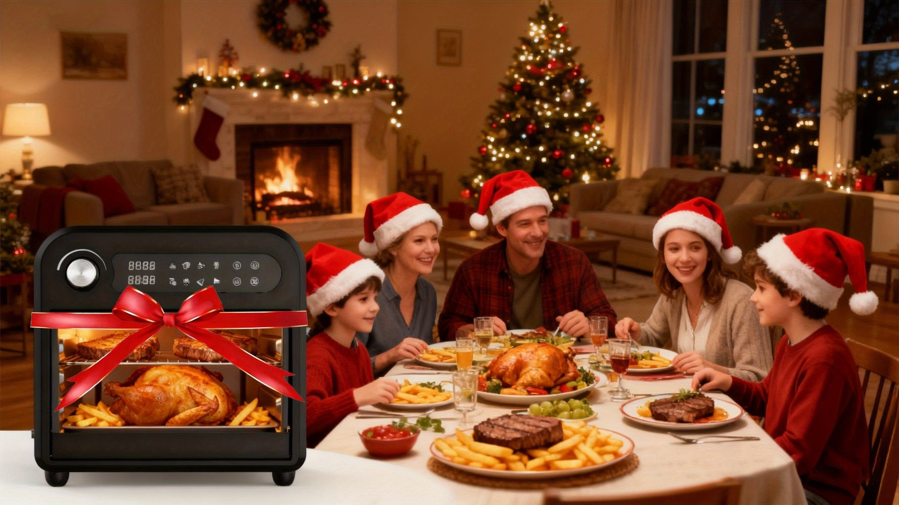 Air Fryer Toaster Oven Combo 15QT Extra Large, 360¡ã Convection, LED Digital Display, Precise Temperature Control ¨C Stainless Steel Interior, 5 Accessories, Healthy Low-Oil Cooking for Family Kitchen