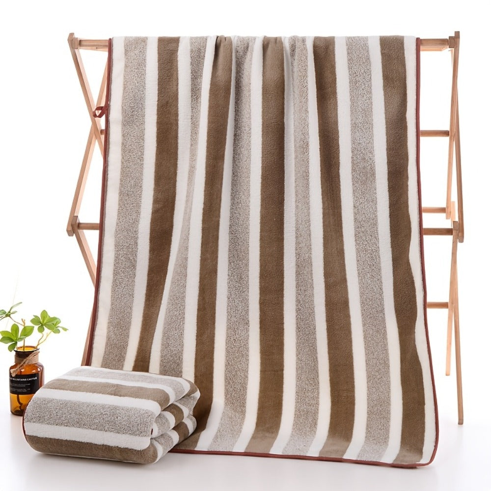 Striped Bath Towel Set 1 or 4 Pack 346GSM - 100% Polyester Super Soft Skin Friendly Absorbent Quick Dry | 70x140cm 27.6x55.1in | Green Gray Red Multi-Color | Home Bathroom Beach Essentials
