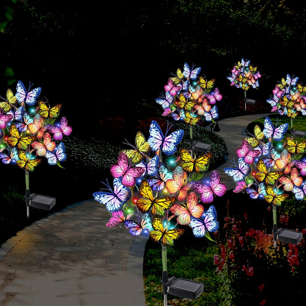 Solar Butterfly Garden Stake Lights Outdoor Waterproof IP65 ¨C 2pcs Colorful LED Solar Powered Lawn Insert Lights for Garden, Courtyard & Patio | Christmas Holiday Yard Decoration Ground Lights