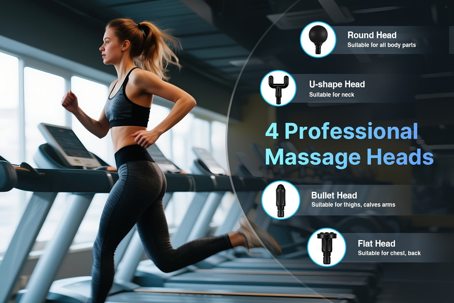Massage Gun Deep Tissue Percussion Massager for Athletes - 6 Speed Levels, 3 Modes, 4 Interchangeable Heads, Ultra-Quiet 40dB Motor, Handheld Muscle Relaxer for Neck Back Shoulder & Leg Pain Relief