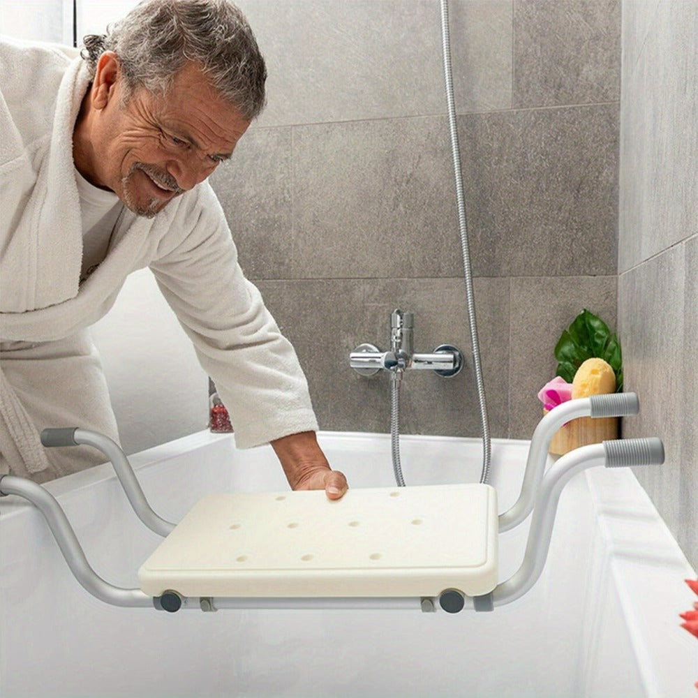 Bath Seat Adjustable Aluminum Shower Chair ¨C Suspended Bathtub Stool with Anti-Slip Handles, 300 lbs Capacity | Lightweight Retractable Bath Board for Elderly, Disabled & Injured, 3 Length Settings
