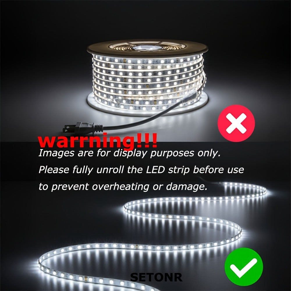 Waterproof LED Strip Lights 110V AC, IP65 120LEDs/Meter Ultra Bright LED Tape Light, Plug and Play Adhesive LED Ribbon for Outdoor Indoor Kitchen Garden Home Room Decoration, Warm White & Cool White