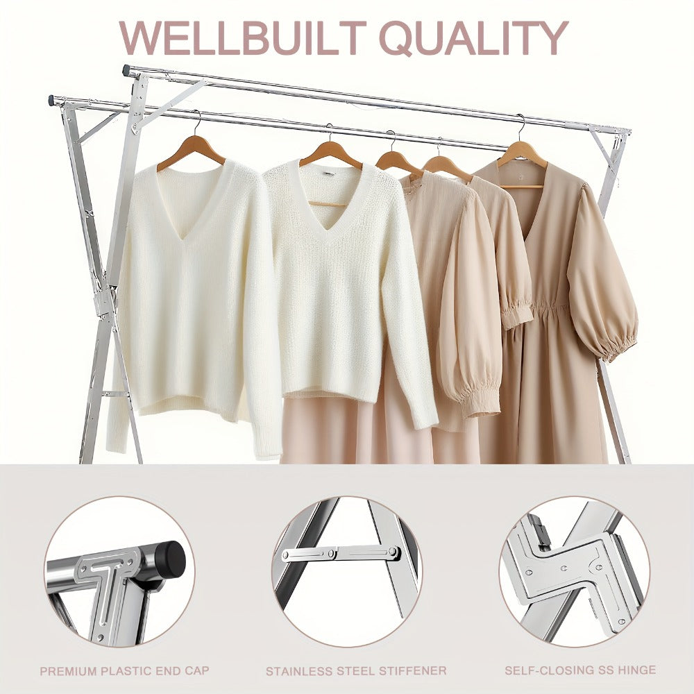 Clothes Drying Rack Foldable with Extendable Rod & Windproof Hooks ¡ª Space-Saving High-Capacity Metal Laundry Rack for Indoor, Outdoor, Balcony & Laundry Room | Multiple Sizes