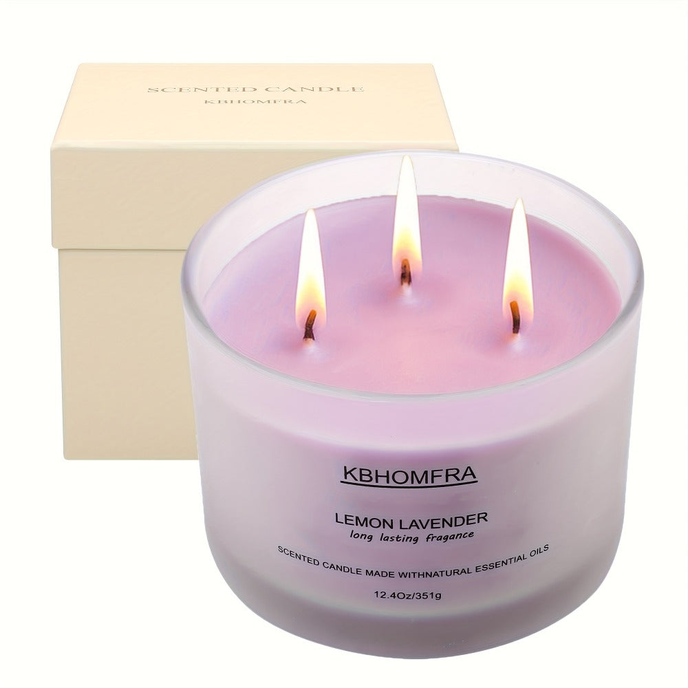 Scented Candles 3-Wick Large Soy Wax Candle 12.4oz - 70 Hour Burn Time, Natural Soy Blend & Beeswax, Luxury Gift Box, 6 Scents: Vanilla Coconut, Lemon Lavender, Jasmine, Citrus Sage, Pink Sands, Gardenia