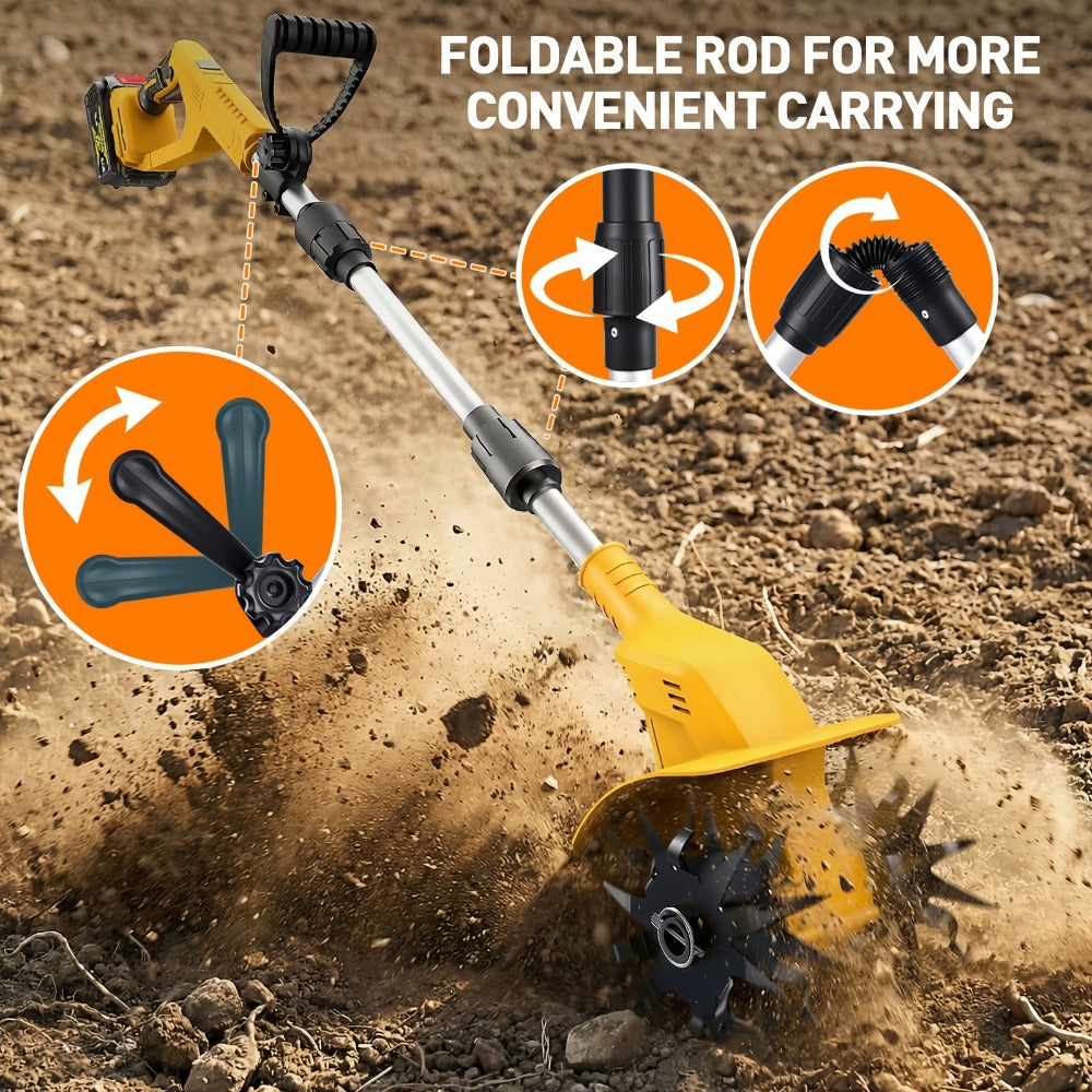 Electric Tiller Cultivator Cordless 20V Battery Powered - 8.6 Inch Tilling Width, Adjustable Ergonomic Handle, Garden Bed & Farm Soil Breaker, Available in Small/Large with 1 or 2 Batteries Included
