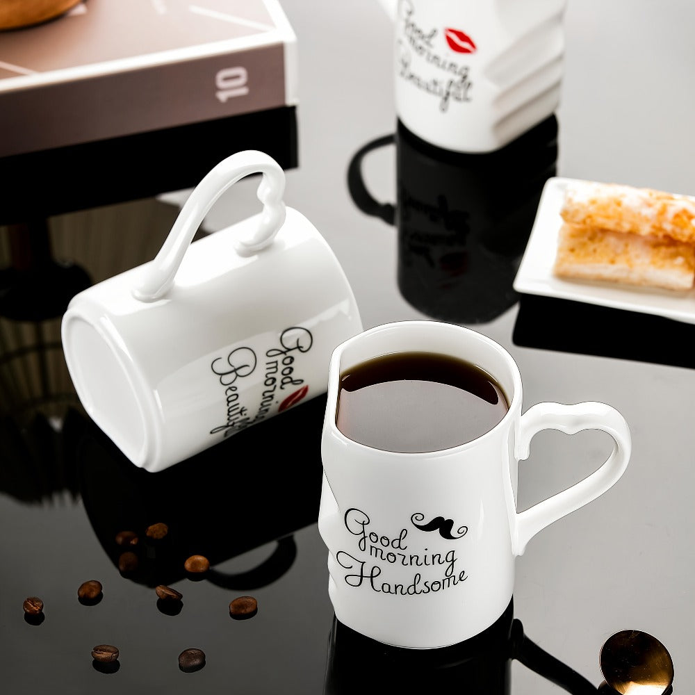Kissing Couple Ceramic Mug Set 2pcs - Love Coffee Mug Anniversary Wedding Valentine Gift 360ml