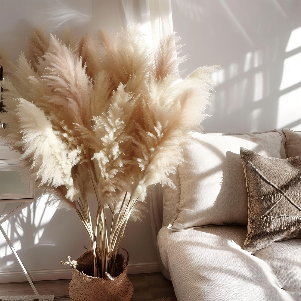Pampas Grass Decor 10 Stalks 45 Inch Tall Natural Dried Fluffy Plumes for Floor Vase, Living Room, Boho Wall Decor & High-End Home Decoration