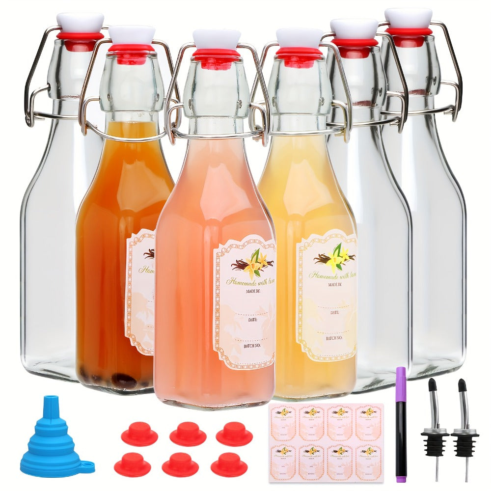 Glass Bottles with Airtight Lids 8oz - 6 9 12 Pack Clear Kitchen Storage Bottles for Kombucha Home Brewing Vanilla Extract Vinegar Homemade Juice Water Soda | Meal Prep Pantry Organization