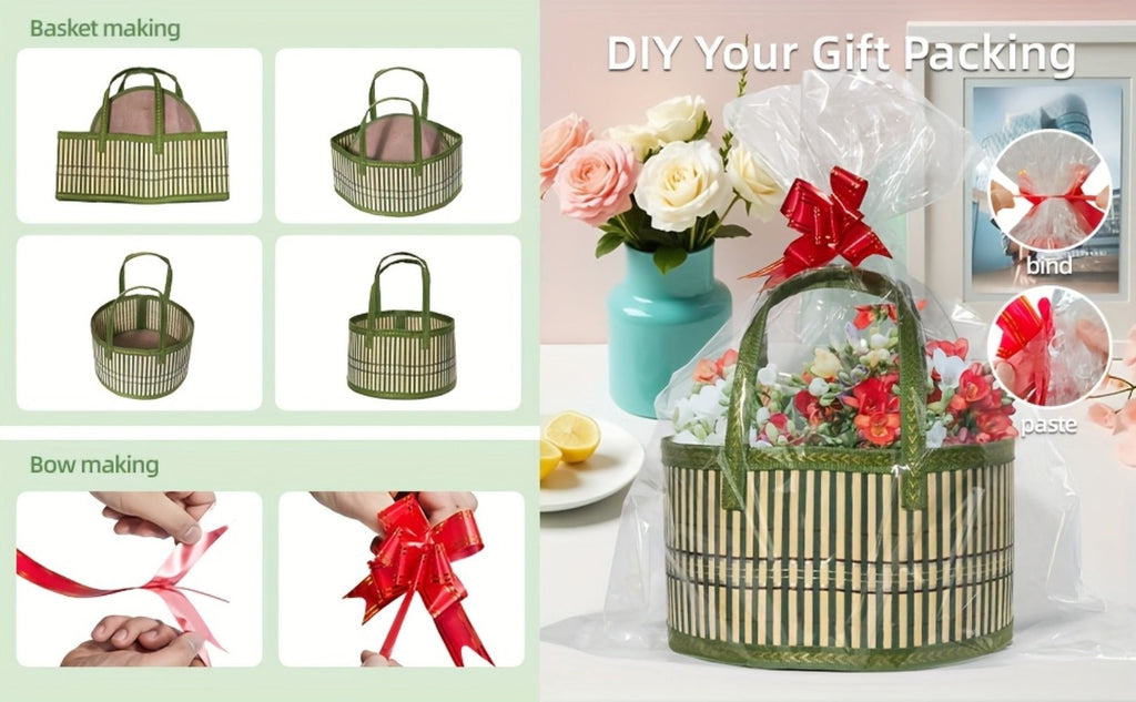 Bamboo Storage Baskets 6-Pack | Gift Wrap Organizer, Easter Egg Basket, Picnic Camping Basket, Craft Sewing Storage, Wedding Favor Box, Flower Girl Basket, Christmas Thanksgiving Holiday Basket Set